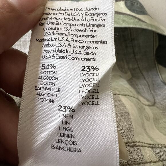 Mother Shirt Womens XS Green Linen Lyocell Camouflage Loose Veteran Button Up - Picture 8 of 11